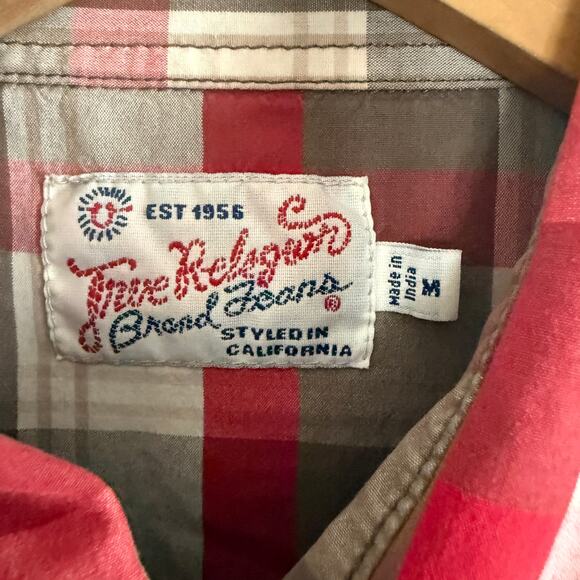TRUE RELIGION | Y2K Vintage Western Style Plaid Pearl Snap Shirt | Medium - Picture 4 of 7